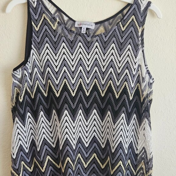 Black sleeveless maxi dress Party Cruise Chevron Stripes Knit crochet overlay XL - Picture 6 of 9